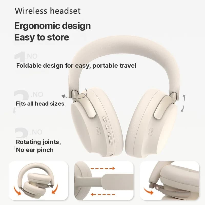 Căști wireless Bluetooth over-ear cu încărcare Type-C și sunet stereo