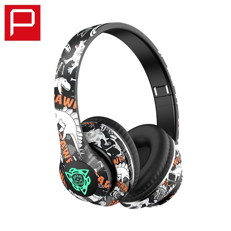 Căști wireless Bluetooth over-ear, design graffiti, pliabile