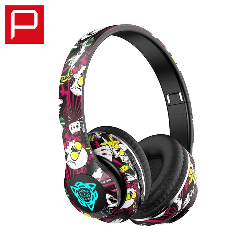 Căști wireless Bluetooth over-ear, design graffiti, pliabile