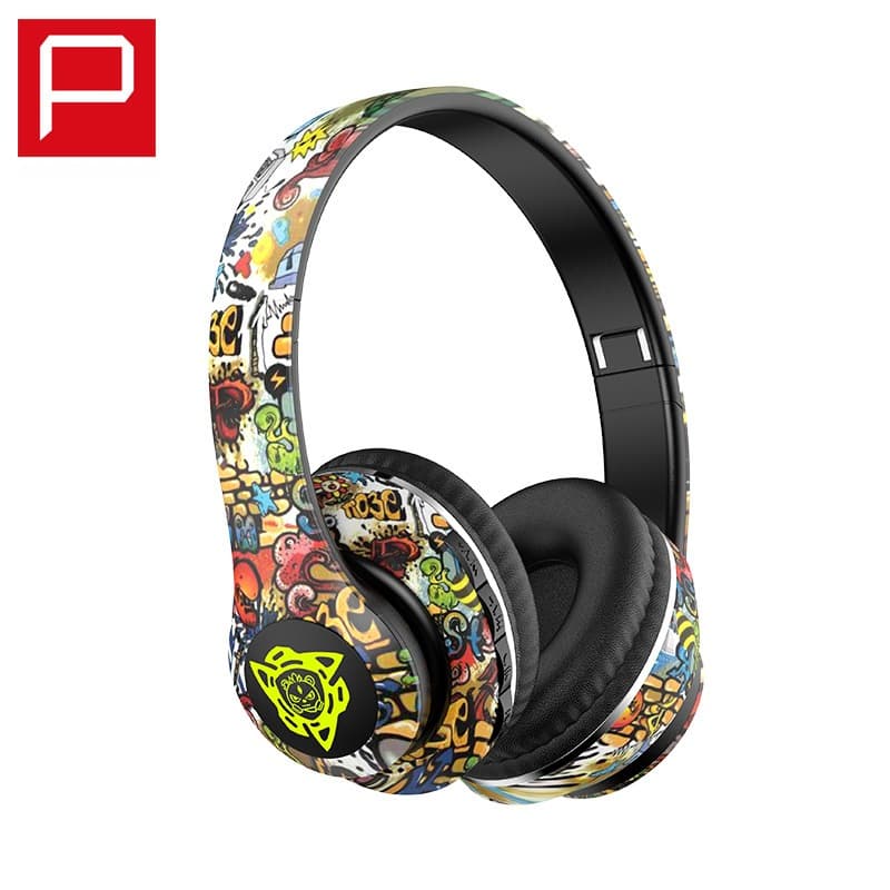 Căști wireless Bluetooth over-ear, design graffiti, pliabile